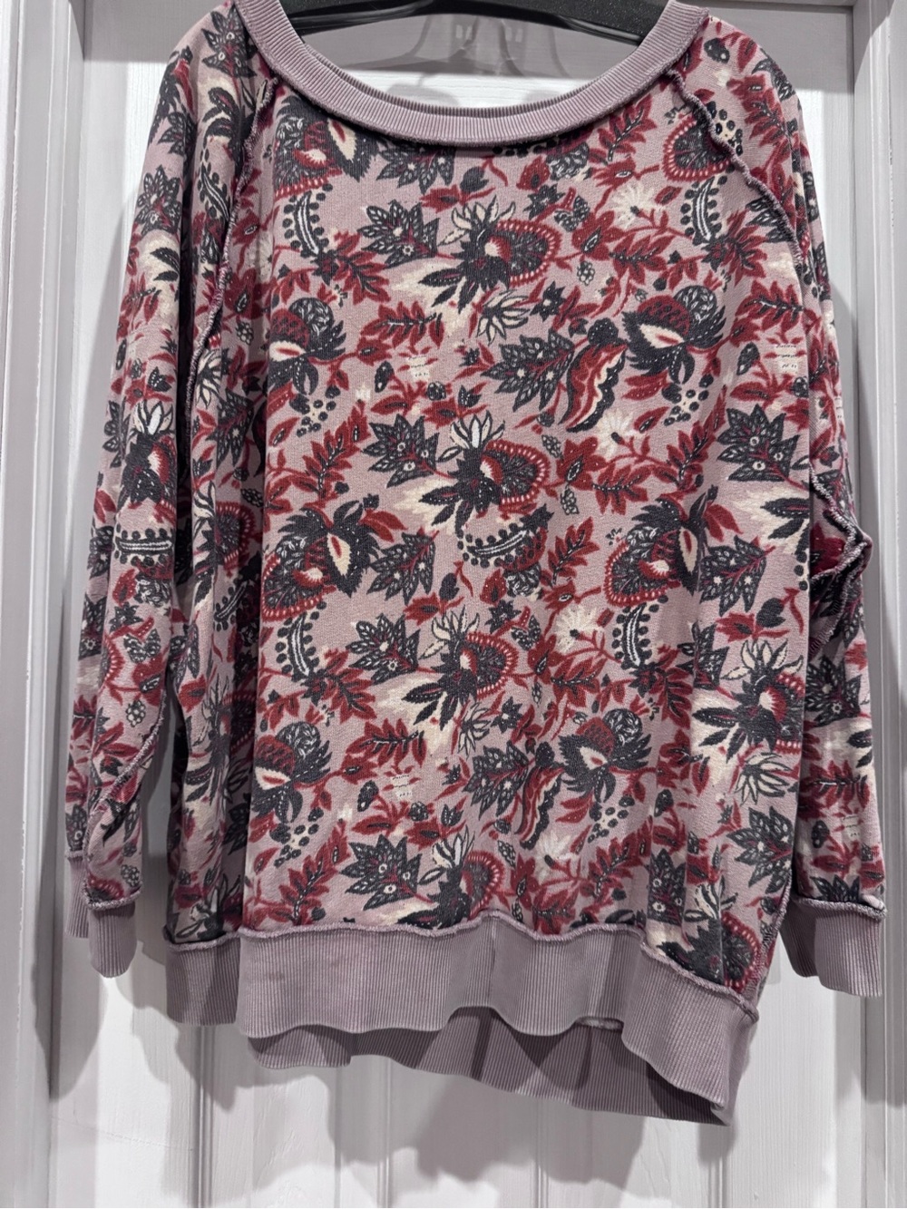 Free People Floral Paisley Pullover Sweater in Dusty Pink and Red